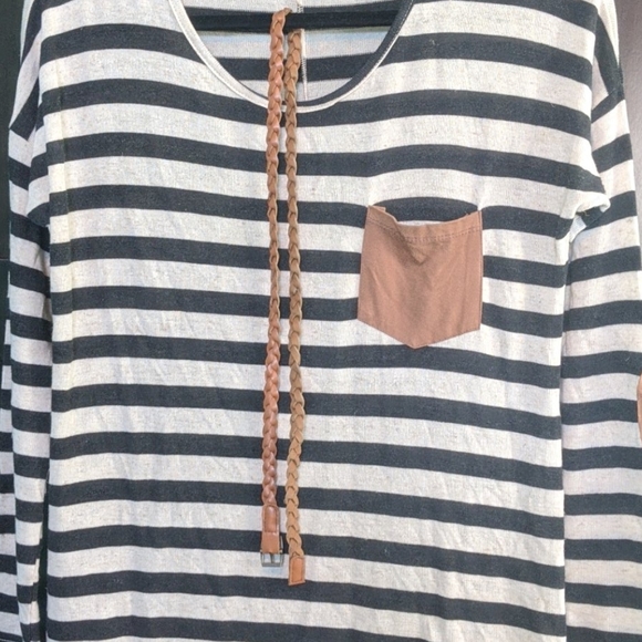 Striped Shift Dress, Suede Pocket/ Elbow Patches - Picture 5 of 5